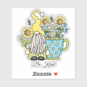 Gnoom en zonnebloemen "wees vriendelijk" sticker (Vel)