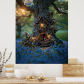 Gnoom huis in een boom omgeven door bluebells poster (Keuken)