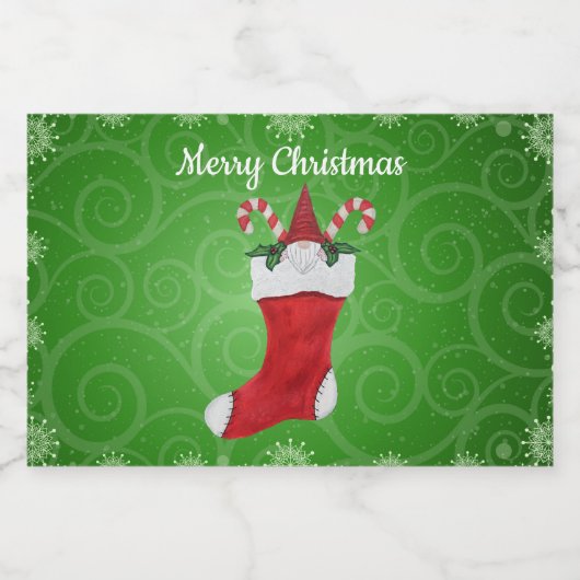 Gnoom in kerstmis met groene zwembroeken Snowflake Voedselcontainer Etiket (Enkel label)