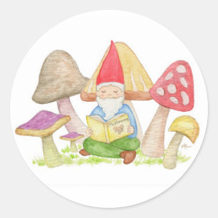 Gnoom met paddenstoeltje ronde sticker