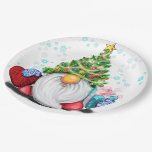 Gnoom met Pet voor kerstbomen en cadeau voor u Papieren Bordje