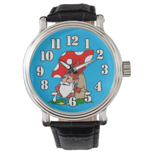Gnoom met rode en witte paddenstoel horloge
