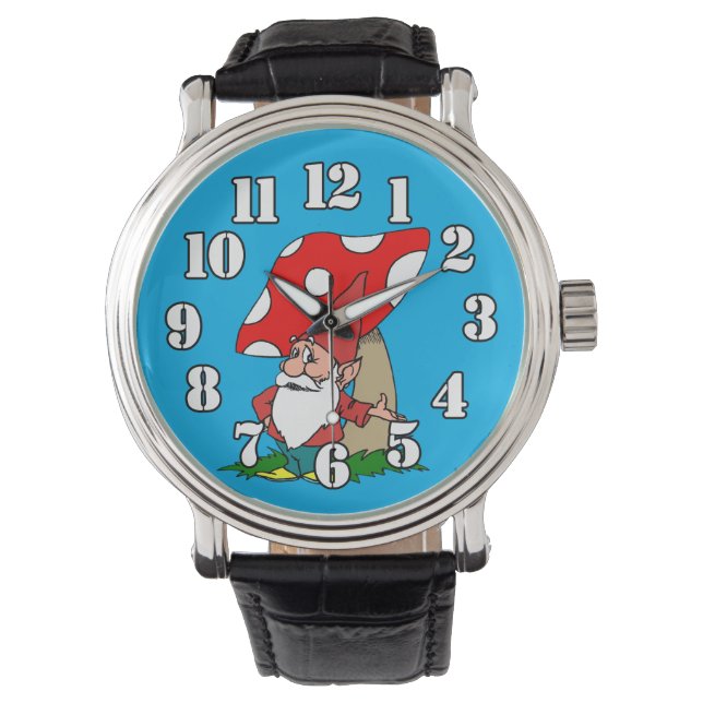 Gnoom met rode en witte paddenstoel horloge (Voorkant)