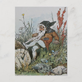 Gnoom met zijn baard op een log briefkaart