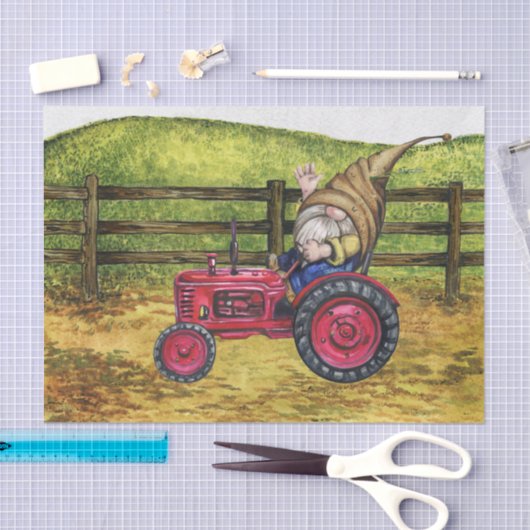 Gnoom op landschap Boerderij trekker Tissuepapier (Craft)