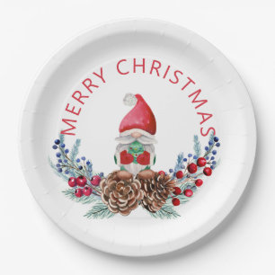 Gnoom op pijnbomen papieren bordje