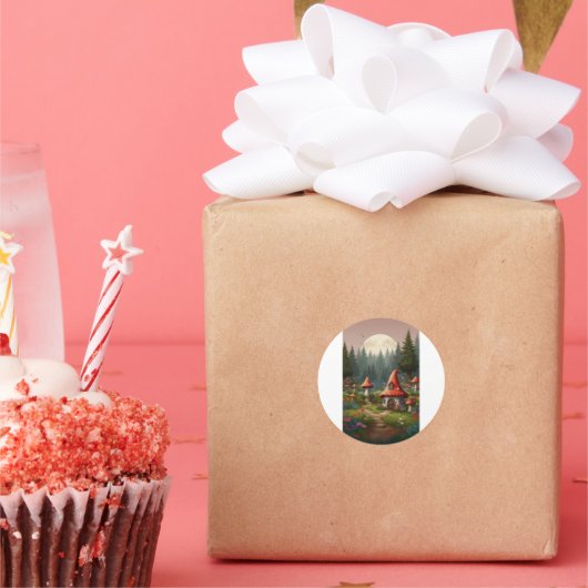 Gnoom & paddenstoel magie ronde sticker (Feest)