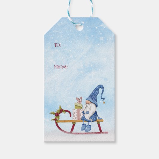 Gnoom voor kerst gedecorbeerde slees tot cadeaulabel (Voorkant)