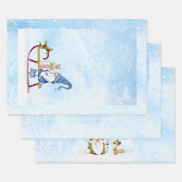 Gnoom voor kerstdecorrede drie ontwerpen inpakpapier vel