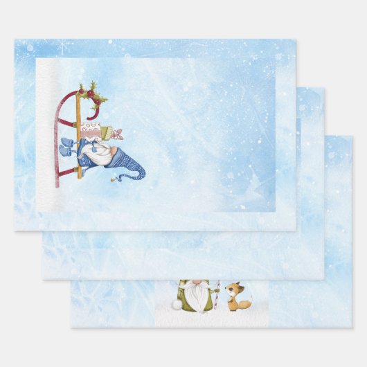 Gnoom voor kerstdecorrede drie ontwerpen inpakpapier vel (Set)