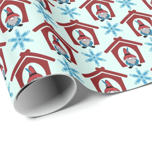 Gnoom voor kerstpatroonrood blauw cadeaupapier (Rol Hoek)