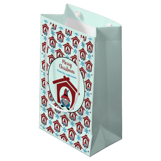 Gnoom voor kerstpatroonrood Blauw op maat Klein Cadeauzakje (Voorkant Gekanteld)