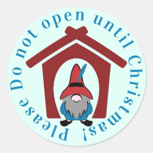 Gnoom voor kerstrood blauw ronde sticker