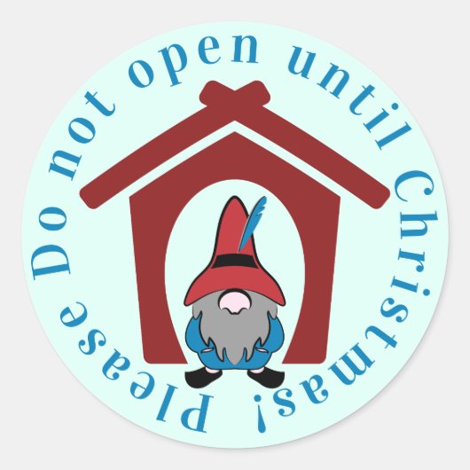 Gnoom voor kerstrood blauw ronde sticker (Voorkant)