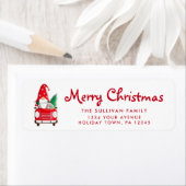 Gnoome red truck kerstterugzendlabel etiket (Insitu)