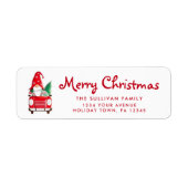 Gnoome red truck kerstterugzendlabel etiket (Voorkant)