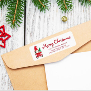 Gnoome red truck kerstterugzendlabel etiket