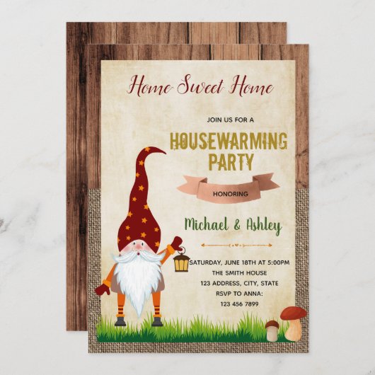 Gnoome uitnodiging voor huisverwarming (Voorkant / Achterkant)