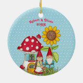 Gnoompaar in tuin op blauwe achtergrond keramisch ornament (Achterkant)