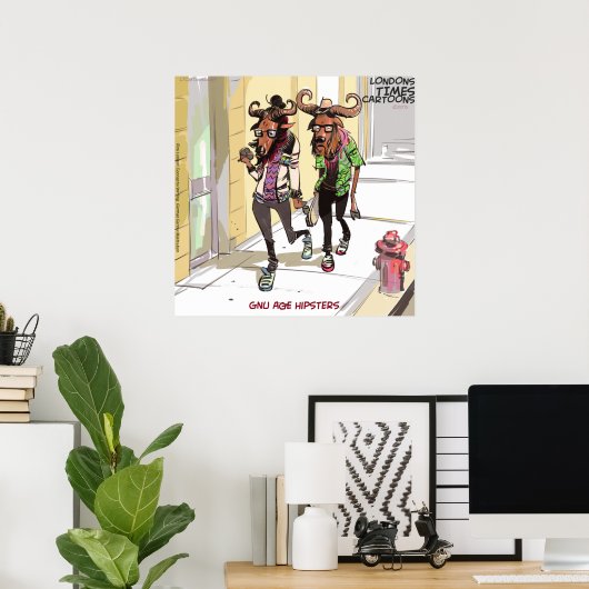 Gnu Age Hipsters Funny Rick London Poster (Thuiskantoor)