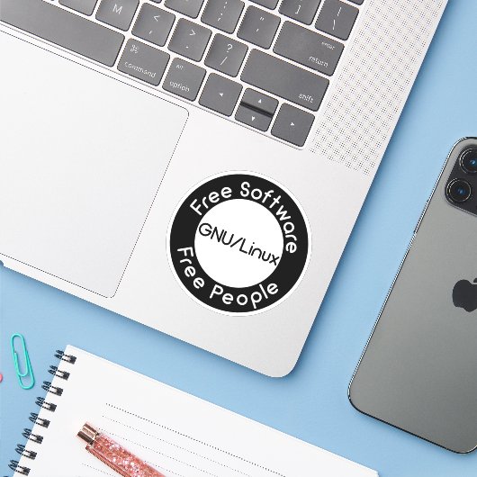 GNU/Linux Sticker (Laptop met iPhone)