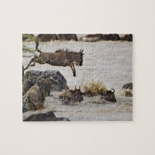 Gnu springt in de Mara-rivier Legpuzzel