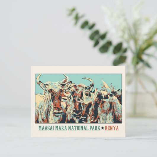 Gnus in het Nationaal Park Maasai Mara, Kenia Briefkaart (Staand voorkant)