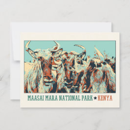 Gnus in het Nationaal Park Maasai Mara, Kenia Briefkaart