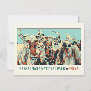 Gnus in het Nationaal Park Maasai Mara, Kenia Briefkaart