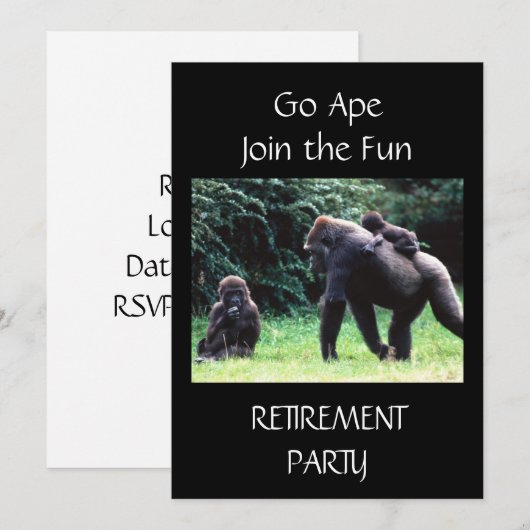 **GO APE** INVITATIE VAN GEZINSEERDE AFTREK KAART (Voorkant / Achterkant)