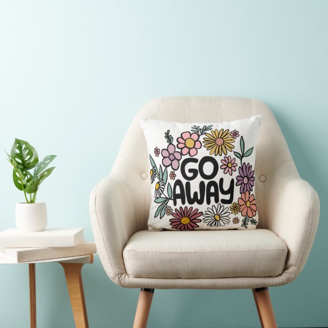 GO AWAY Funny Floral Schattige Daisy Hand-Drawn Kussen (Stoel)