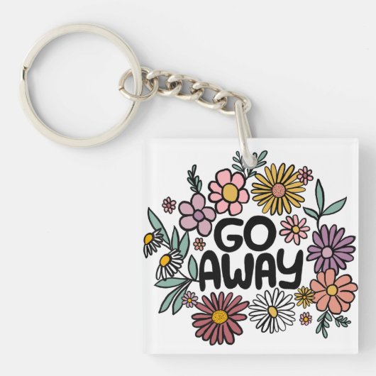 GO AWAY Funny Floral Schattige Daisy Hand-Drawn Sleutelhanger (voorkant)