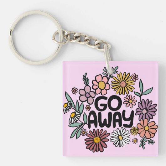 GO AWAY Funny Floral Schattige Daisy Hand-Drawn Sleutelhanger (voorkant)