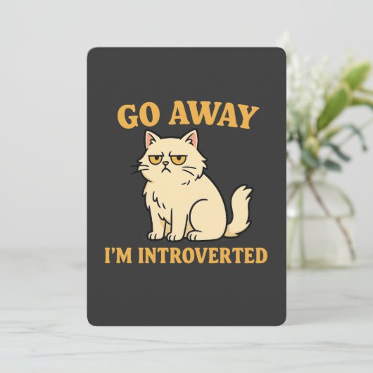 Go Away I'm Introverted – Funny Cat Shirt Kaart (Staand voorkant)
