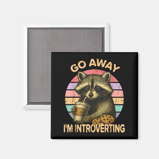 Go Away I'm Introverting Funny Raccoon Sarcastic Magneet (Voorkant / Achterkant)