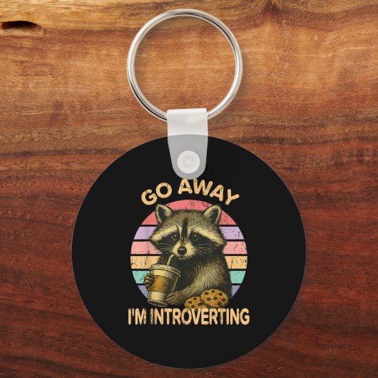 Go Away I'm Introverting Funny Raccoon Sarcastic  Sleutelhanger (Voorkant)
