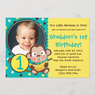 GO BANANAS - Little Monkey Party Invitations - BOY Kaart