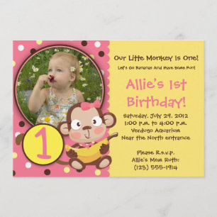 GO BANANAS - Little Monkey Party Invitations GIRL Kaart