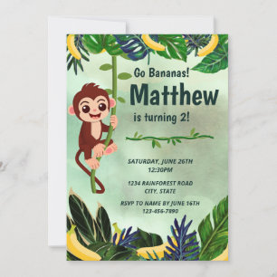 Go Bananas Monkey Verjaardag Uitnodiging
