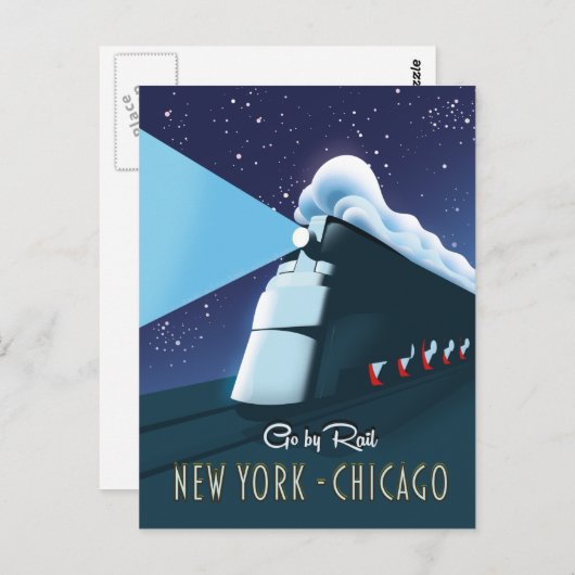 "Go by rail" New York - Chicago Briefkaart (Voorkant / Achterkant)
