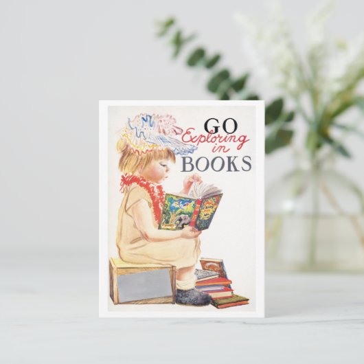 "Go Exploring in Books" Boekenweek Poster Briefkaart (Staand voorkant)