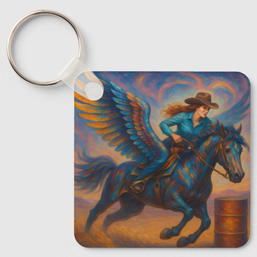 Go Fast! Barrel Racer With Winged Horse Sleutelhanger (Voorkant)