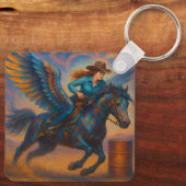 Go Fast! Barrel Racer With Winged Horse Sleutelhanger (Achterkant)