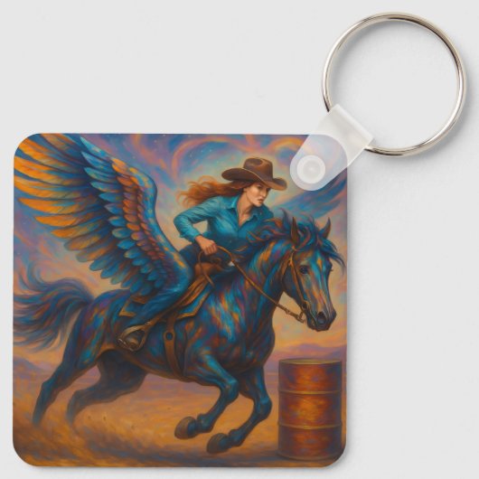 Go Fast! Barrel Racer With Winged Horse Sleutelhanger (Achterkant)