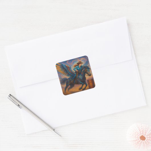 Go Fast! Barrel Racer With Winged Horse Vierkante Sticker (Envelop)