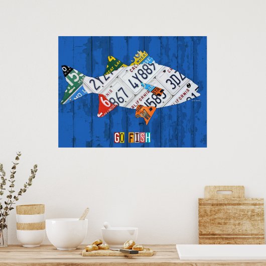 Go Fish Recycled License Bord Art Poster (Keuken)