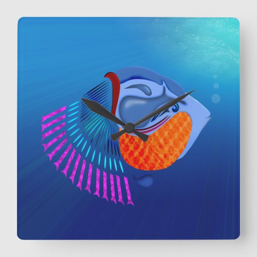 Go Fish Vierkante Klok (Voorkant)