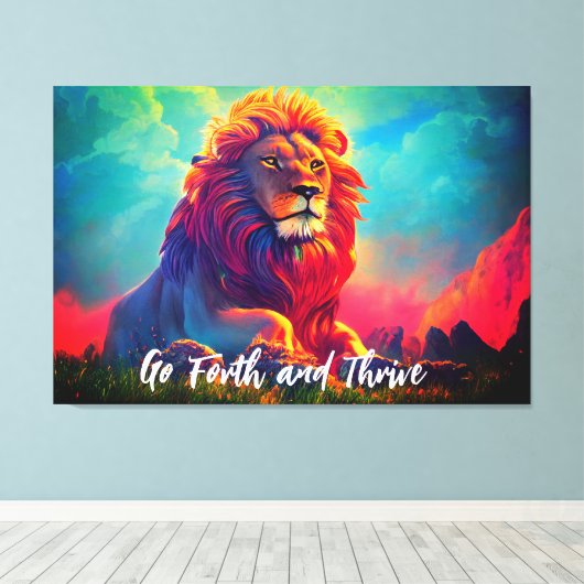Go Forth and Thrive Majestic Lion Inspirerend Canvas Afdruk (Insitu (Houten vloer))