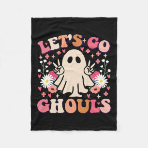 Go Ghouls Retro Floral Ghost Groovy Halloween Fleece Deken