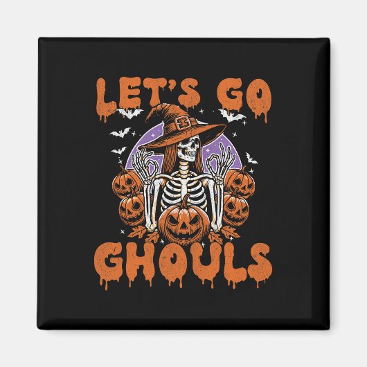 Go Ghouls Witch Retro Halloween kostuum voor vrouw Magneet (Voorkant)